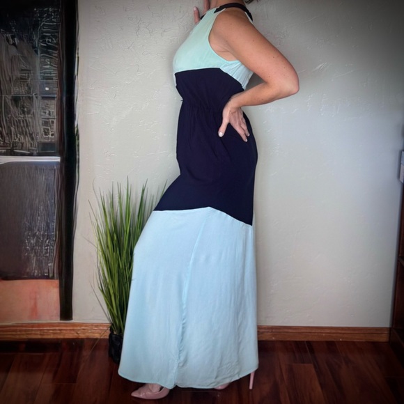 Iz Byer Mint & Navy Chevron Halter Maxi Dress - Picture 3 of 9